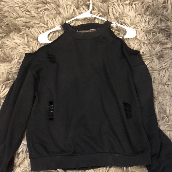 Black sweatshirt with cut out shoulders and rips - Picture 1 of 1